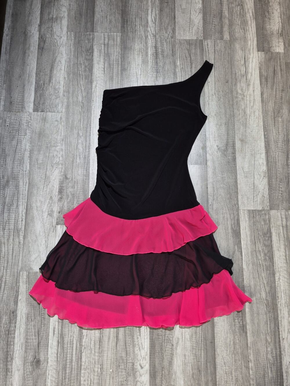 RAG Black And Pink Layers One Shoulder Dress Size Mediun Y2K